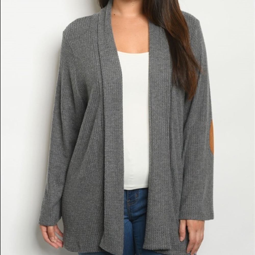 HONEY PUNCH CHARCOAL PLUS SIZE SWEATER CARDIGAN - Picture 2 of 3